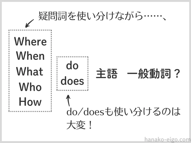 疑問詞の後ろにdo, does が続く文